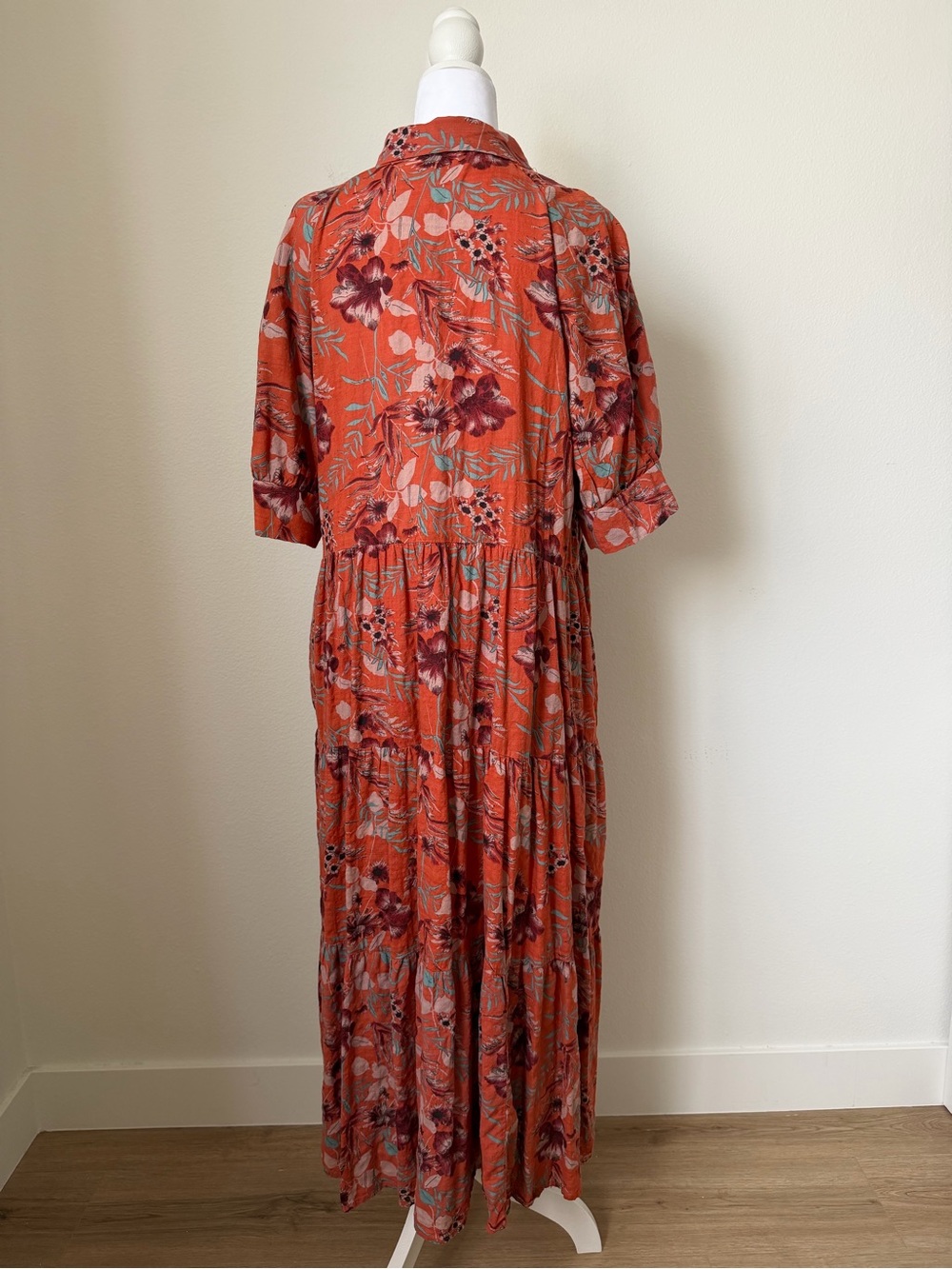 Natural Life Rebecca Midi Dress Orange Tropical Floral Pockets | Size L - Picture 6 of 12